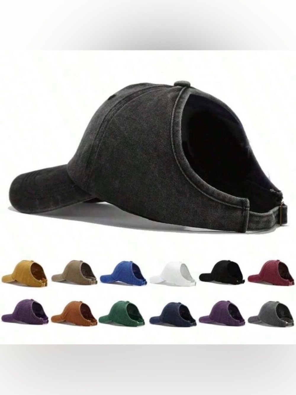 Ponytail Baseball Cap, Backless Messy Bun Hat - Listing is for 1